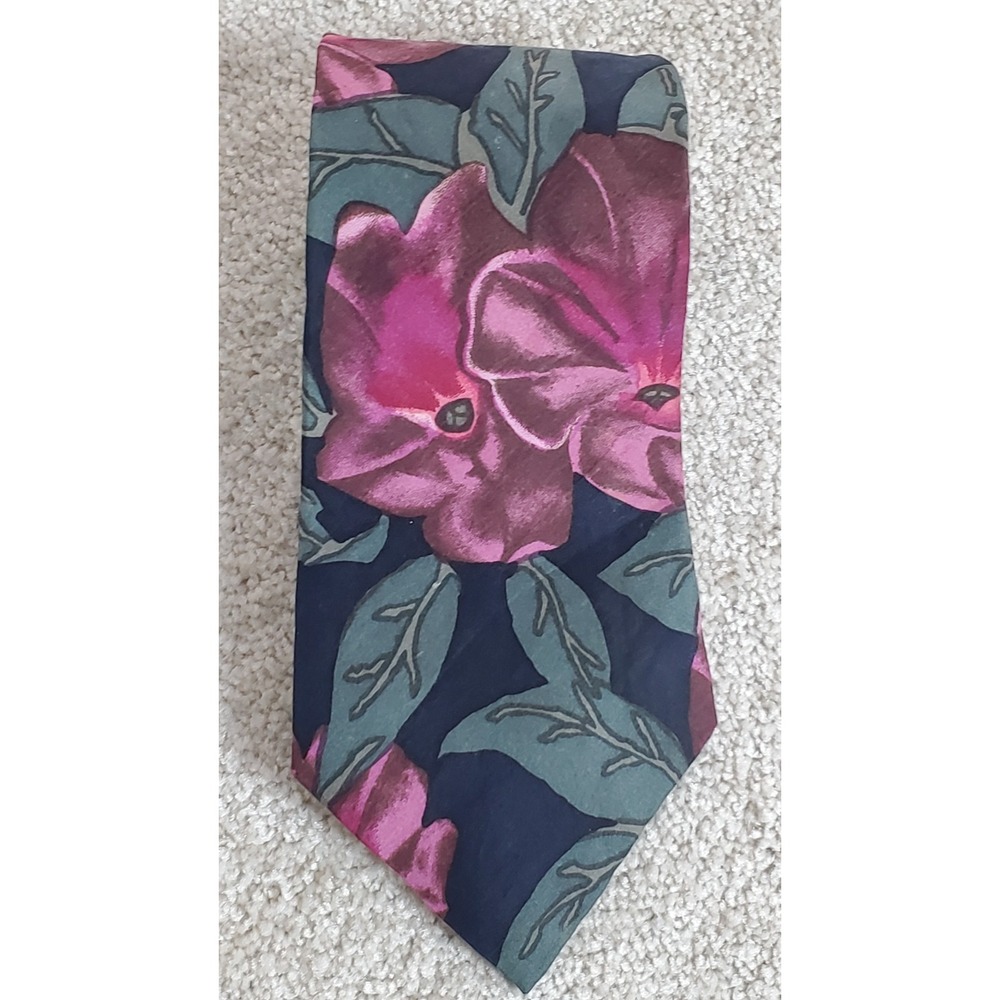 REPP LTD Big & Tall Men's Neck Tie Fuschia Flowers 62" CUT OFF ON END SEE PHOTO